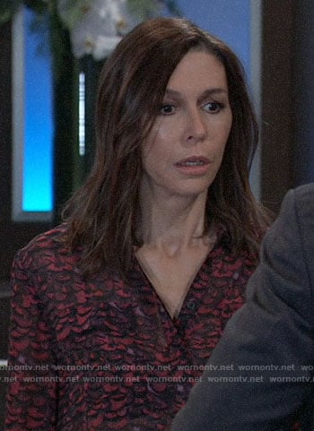 Anna’s pink and black printed blouse on General Hospital