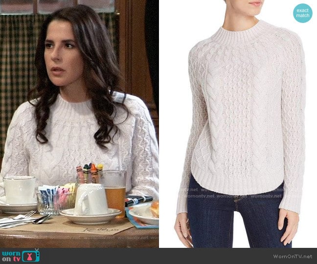 Aqua Cable-Knit Cashmere Sweater worn by Sam McCall (Kelly Monaco) on General Hospital