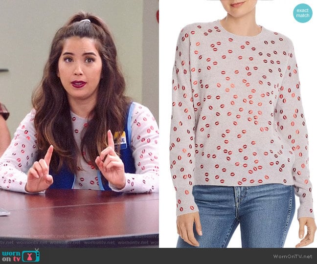 Aqua Foil Lips Print Cashmere Sweater worn by Cheyenne (Nichole Bloom) on Superstore