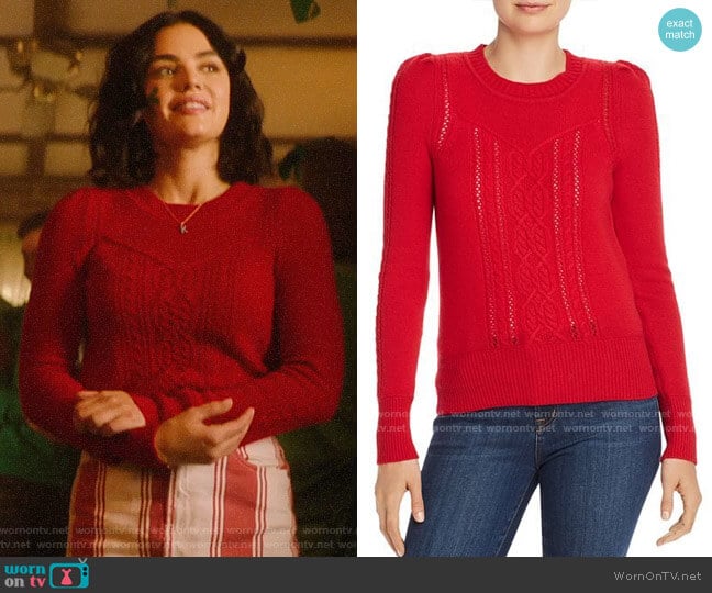 Aqua Mixed-Knit Cashmere Sweater worn by Katy Keene (Lucy Hale) on Katy Keene