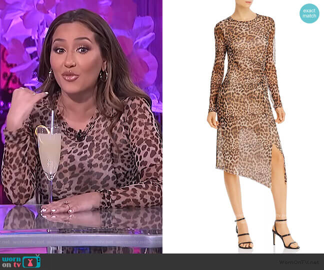 Ruched Sheer Long-Sleeve Dress by Aqua worn by Adrienne Houghton on The Real