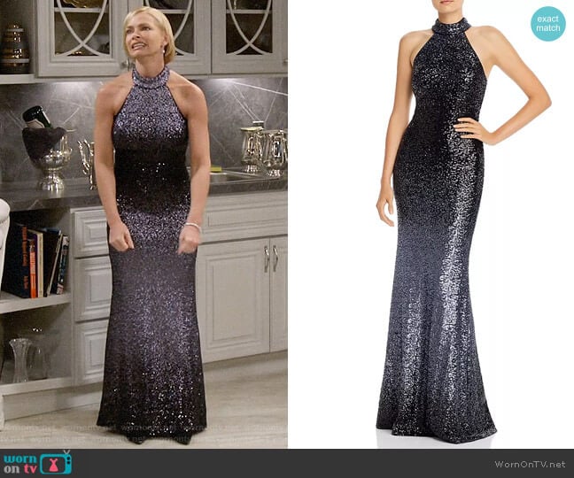 Aqua Ombré Sequined Gown worn by Jill Kendall (Jaime Pressly) on Mom