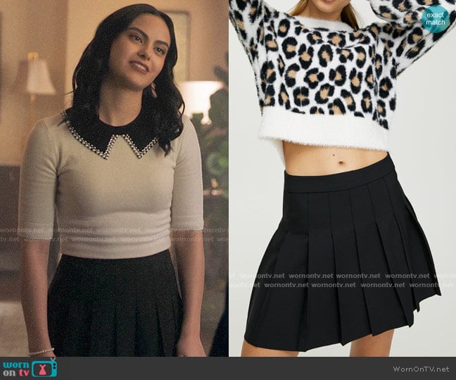 Aritzia Sunday Best Olive Skirt worn by Veronica Lodge (Camila Mendes) on Riverdale