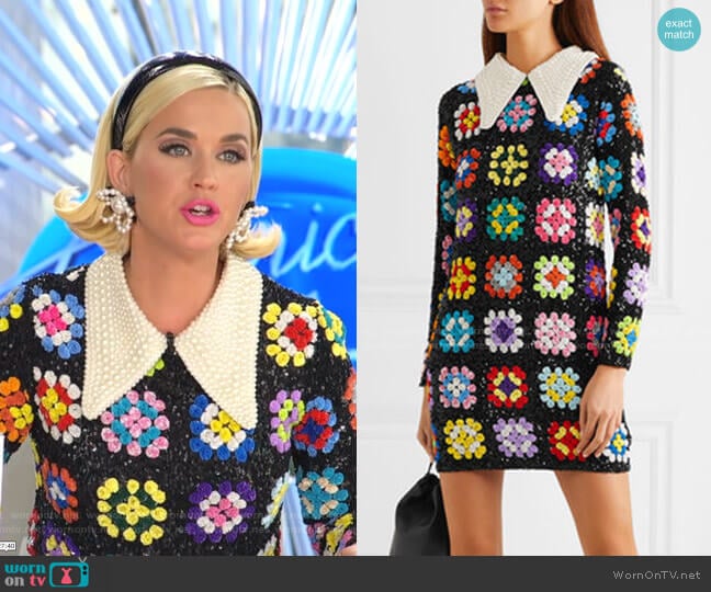 Faux Pearl-Embellished Sequined Mini Dress by Ashish worn by Katy Perry on American Idol