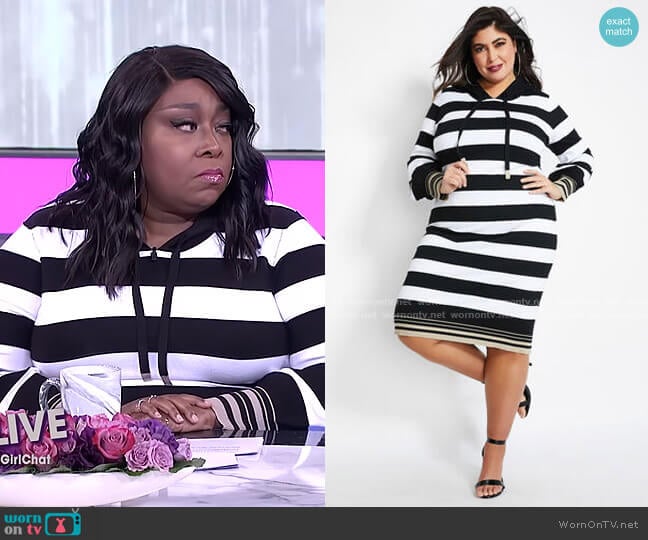 Striped Hooded Sweater Dress by Ashley Stewart worn by Loni Love on The Real