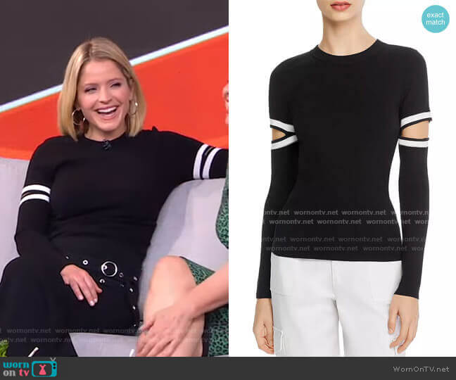 WornOnTV: Sara’s black cutout sweater and belted pants on GMA Strahan ...