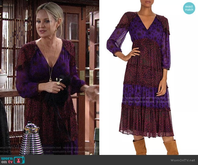 ba&sh Gypsie Mixed-Print Midi Dress worn by Sharon Newman (Sharon Case) on The Young and the Restless