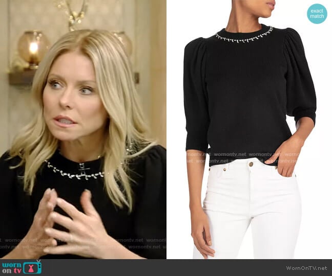 Nea Puff-Sleeve Sweater by Ba&Sh worn by Kelly Ripa on Live with Kelly and Mark