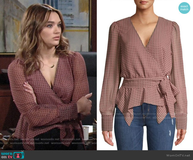 Bailey 44 Geometric-Print Wrap Top worn by Summer Newman (Hunter King) on The Young and the Restless