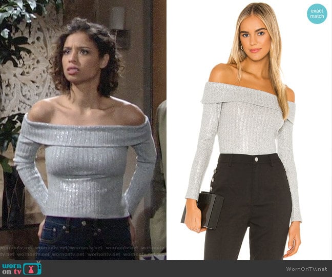 Bcbgeneration Off The Shoulder Knit Top worn by Elena Dawson (Brytni Sarpy) on The Young and the Restless