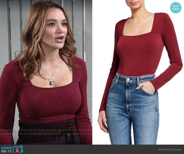 Bcbgeneration Square Neck Long Sleeve Bodysuit worn by Summer Newman (Hunter King) on The Young and the Restless