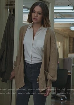 Callie's beige open cardigan on Good Trouble