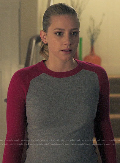 Betty's grey sweater with pink sleeves on Riverdale