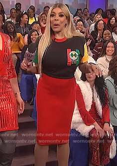 Wendy’s colorblock tee and red pencil skirt on The Wendy Williams Show