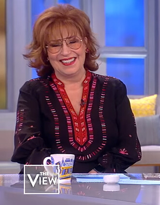 Joy’s black embroidered blouse on The View