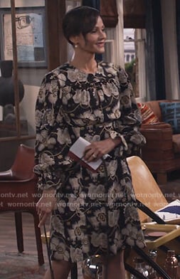 Alison’s black floral silk dress on Will and Grace