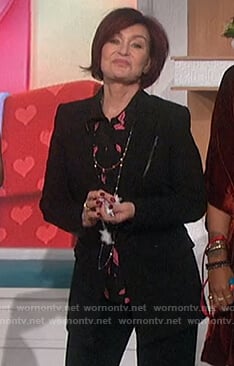 Sharon’s black lip print blouse on The Talk