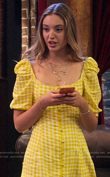 Brooke's yellow gingham check button-front dress on The Expanding Universe of Ashley Garcia