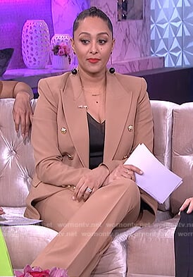 Tamera’s brown double breasted blazer on The Real