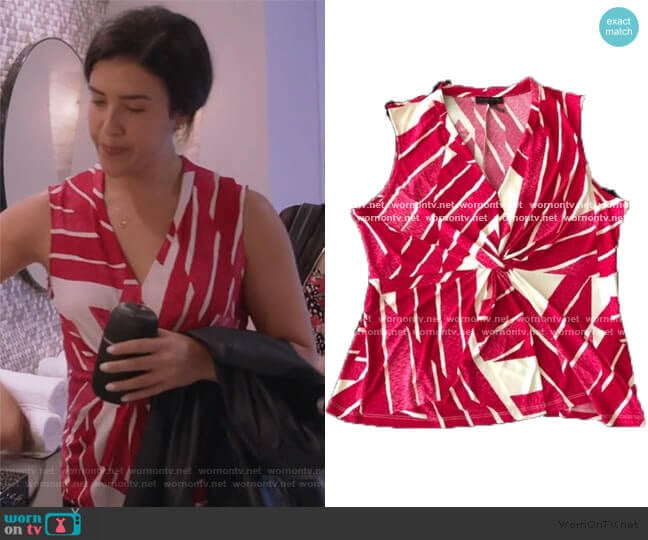 Twist front top by Calvin Klein worn by Shannon Ross (Nicole Power) on Kims Convenience