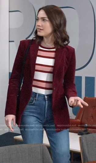 Cara's red striped sweater and blazer on God Friended Me