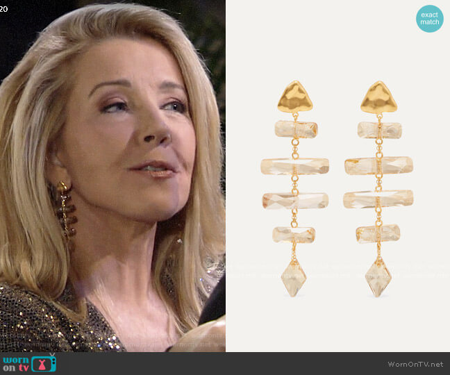 Chan Luu Gold-plated Swarovski crystal earrings worn by Nikki Reed Newman (Melody Thomas-Scott) on The Young and the Restless