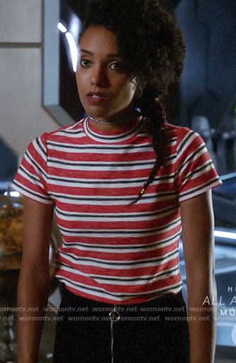 Charlie's red striped tee on Legends of Tomorrow