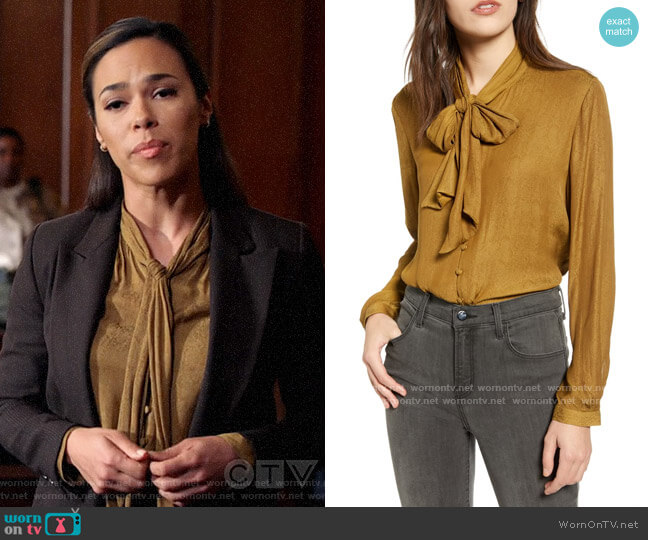 Chelsea28 Tie Neck Jacquard Blouse worn by Emily Lopez (Jessica Camacho) on All Rise