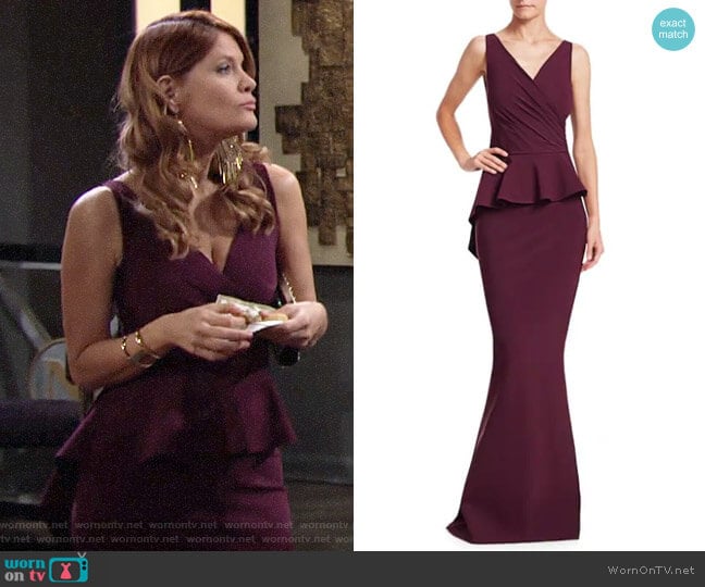 Chiara Boni La Petite Robe Nelinka Peplum Mermaid Gown worn by Phyllis Summers (Michelle Stafford) on The Young and the Restless