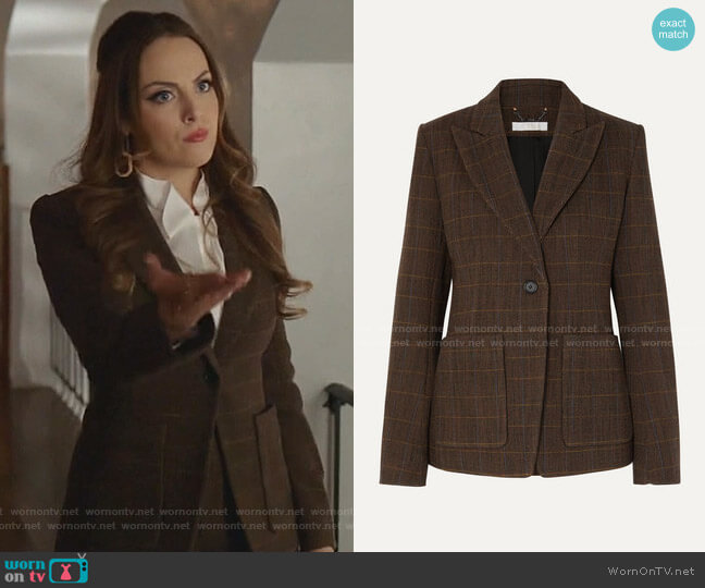 Checked Wool-Blend Blazer and Shorts by Chloe worn by Fallon Carrington (Elizabeth Gillies) on Dynasty