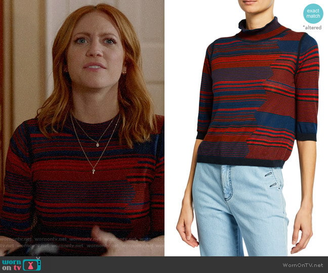 See by Chloe High-Neck Jacquard 3/4-Sleeve Sweater worn by Julia Bechley (Brittany Snow) on Almost Family