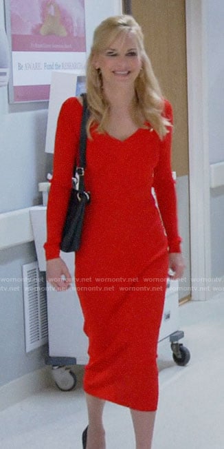 Christy's red v-neck midi dress on Mom