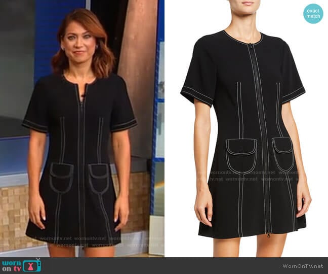 Caroline Zip-Front Pocket Dress by Cinq a Sept worn by Ginger Zee on Good Morning America