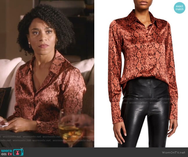 Isha Python-Print Silk Top by Cinq a Sept worn by Maggie Pierce (Kelly McCreary) on Greys Anatomy