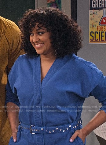 Cocoa’s denim v-neck jumpsuit on Family Reunion