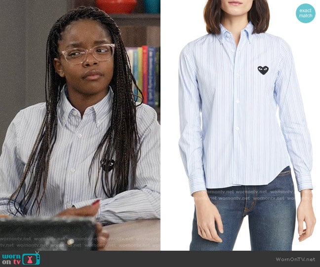 Comme des Garcons Heart Stripe Cotton Shirt worn by Diane Johnson (Marsai Martin) on Black-ish