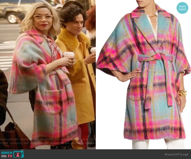 Delpozo Checked mohair-blend cape worn by Pepper Smith (Julia Chan) on Katy Keene