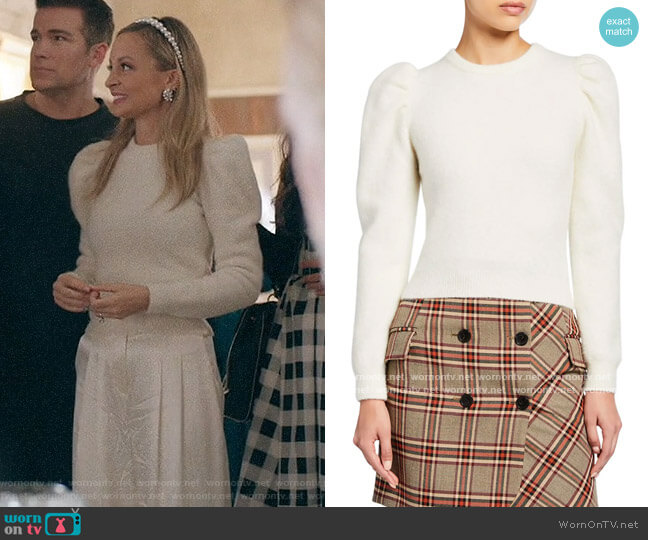 Sierra’s white puff sleeve sweater on Bless This Mess