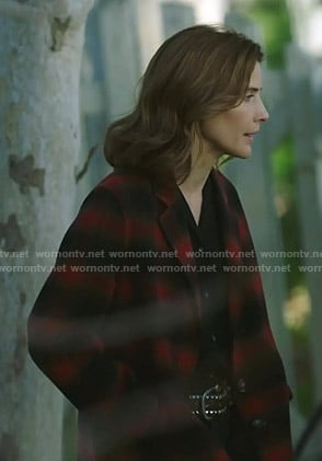 Dex’s red plaid coat on Stumptown