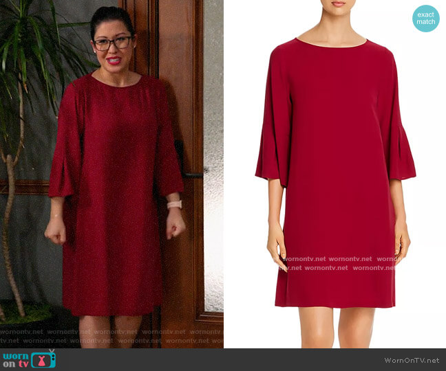 Eileen Fisher Silk Bell-Sleeve Shift Dress in Hibiscus worn by Sherri Kansky (Ruthie Ann Miles) on All Rise