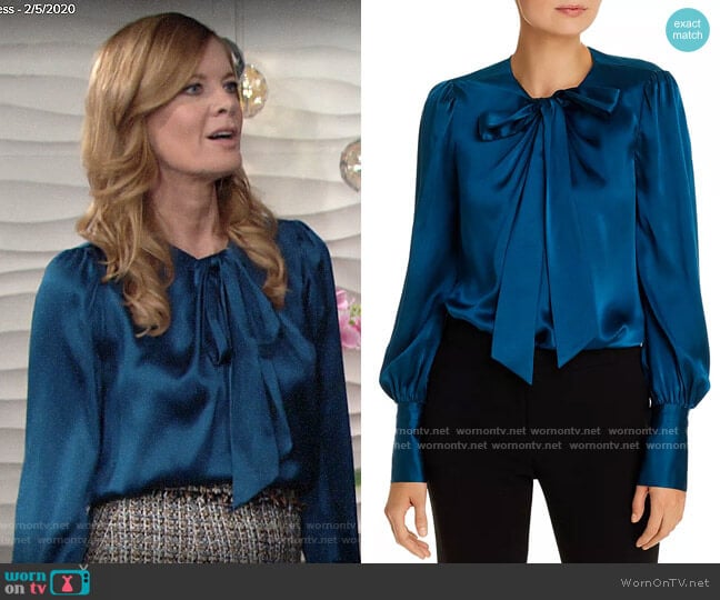 Elie Tahari Bali Silk Tie-Neck Top worn by Phyllis Summers (Michelle Stafford) on The Young and the Restless