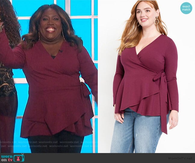 Peplum Wrap Top by Eloquii worn by Sheryl Underwood on The Talk