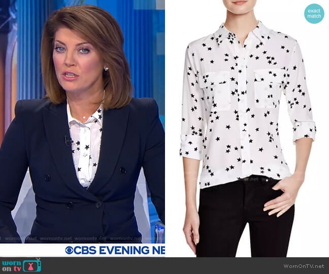 Slim Signature Silk Top by Equipment worn by Norah O'Donnell on CBS Evening News