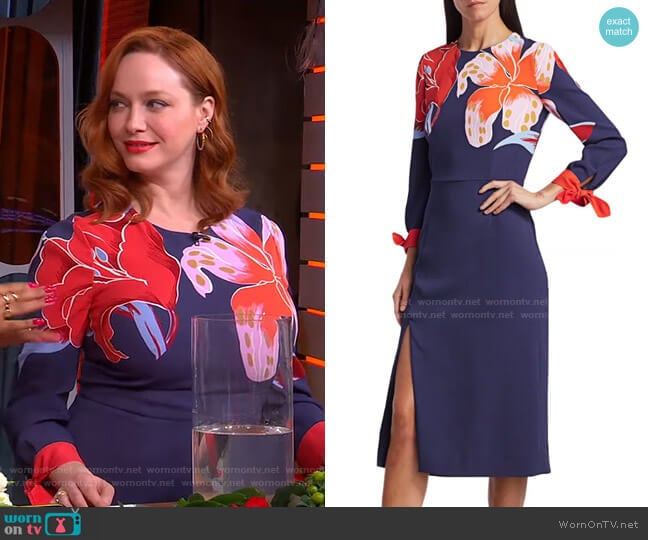 Lily-Print Midi Dress by Etro worn by Christina Hendricks on GMA