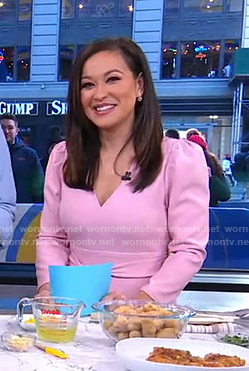 Eva's pink v-neck tie waist dress on Good Morning America