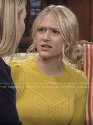 Faith’s yellow cable knit sweater on The Young and the Restless