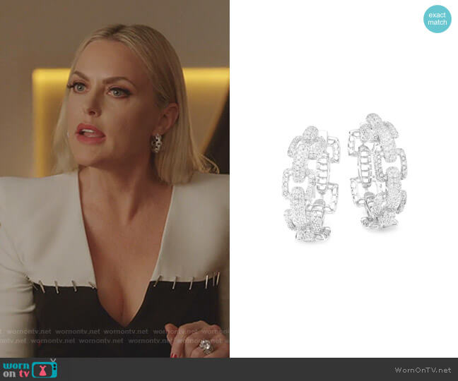 Rhodium Plated Cubic Zirconia Link Hoop Earrings by Fallon worn by Alexis Carrington (Elaine Hendrix) on Dynasty