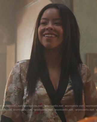 Mariana’s floral contrast kimono on Good Trouble