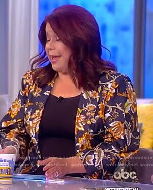 Ana’s black floral print jacket on The View