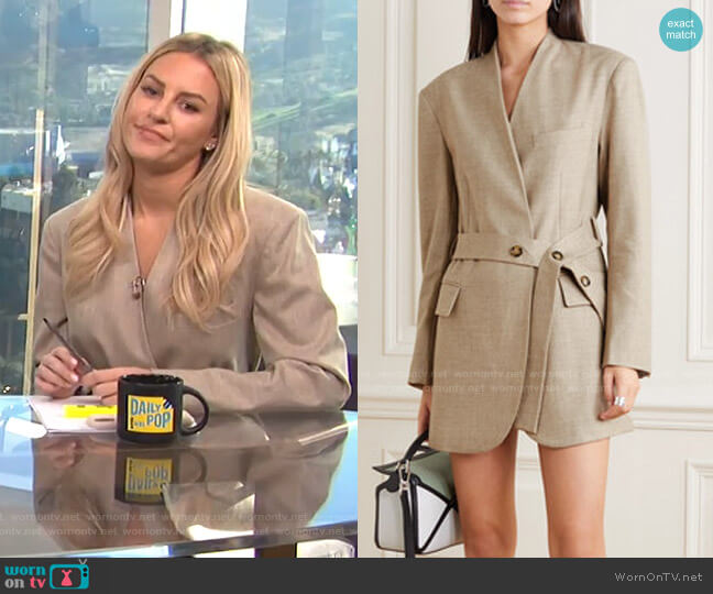 Belted Wool-Blend Wrap Blazer by Frankie Shop worn by Morgan Stewart on E! News